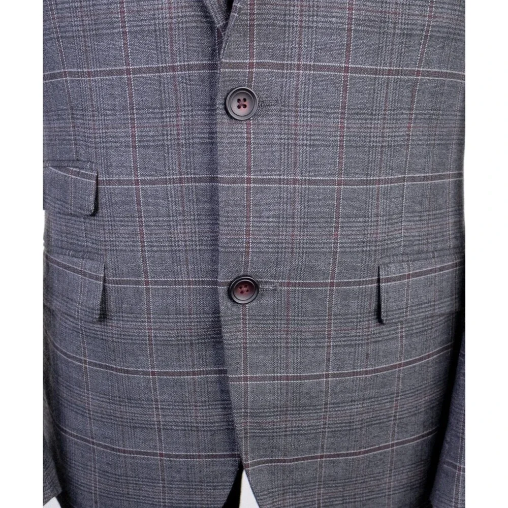 Paisley & Gray Slim Fit Blazer Sport Coat Sz 38R Two Button Plaid Gray Jacket